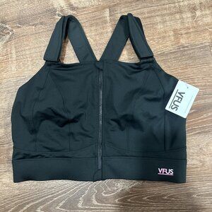 NWT VFUS Zip Front Adjustable High Impact Sports Bra Full Coverage Black XL Plus